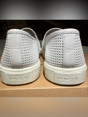 VINCE White Perforated Leather Slip-On Loafers, Size 7M